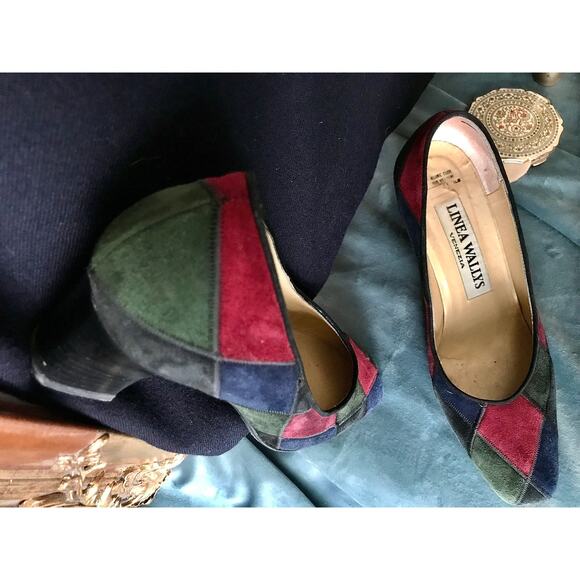 Linea Wallys’ suede pumps with harlequin pattern, size 4 1/2 - Picture 4 of 5